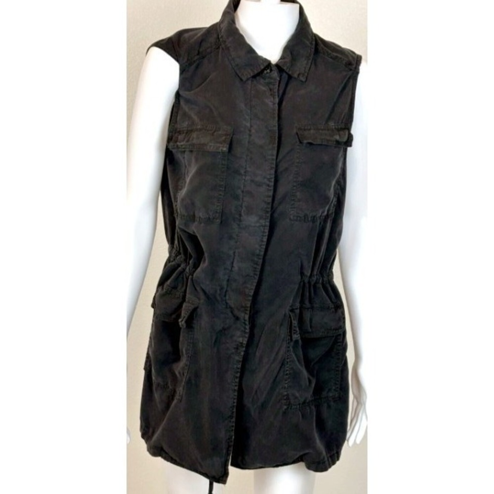 Buffalo David Bitton Utility Cargo Vest Womens Size M Black Cinch Waist Gorpcore